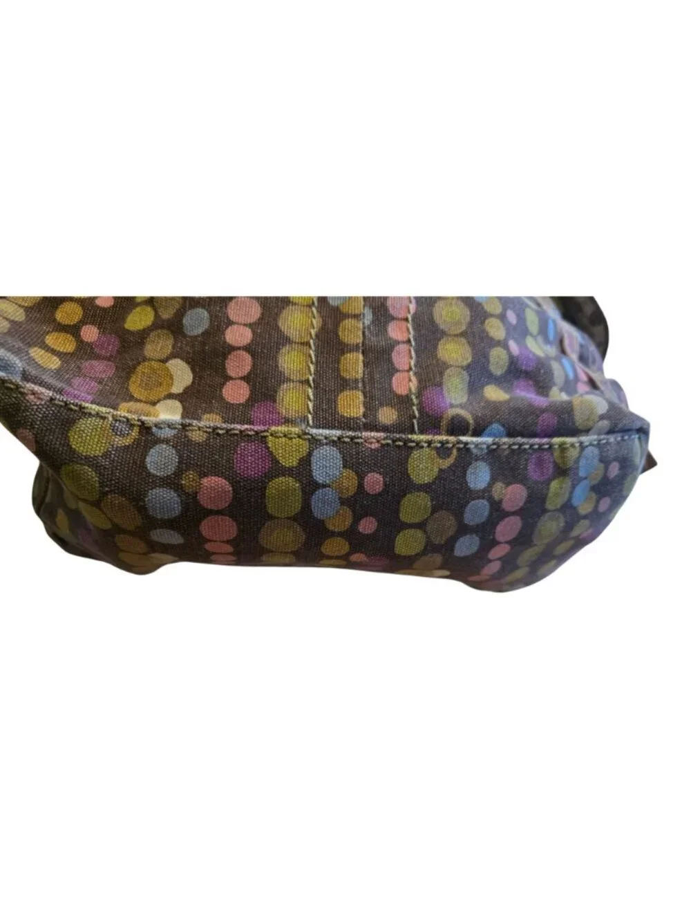 Vintage Fossil Multicolor Dot Canvas Crossbody Bag With Key & Pockets distressed